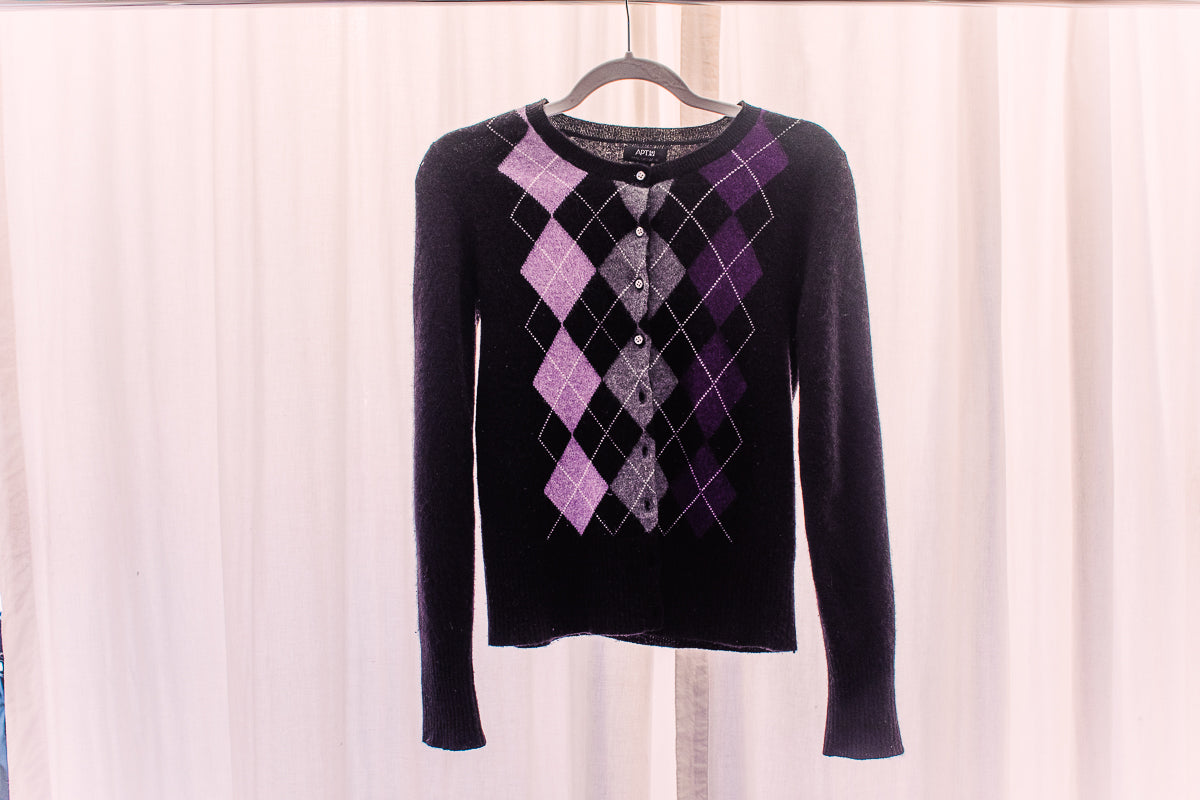 Apt. 9 Cashmere Cardigan Sweater Argyle Small