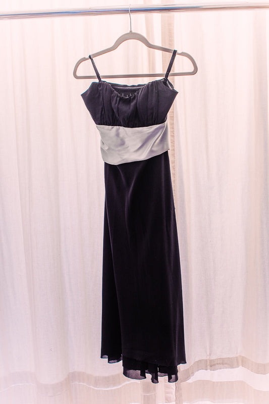 Nicole Miller Strapless Black Silk Dress with Sash Tie