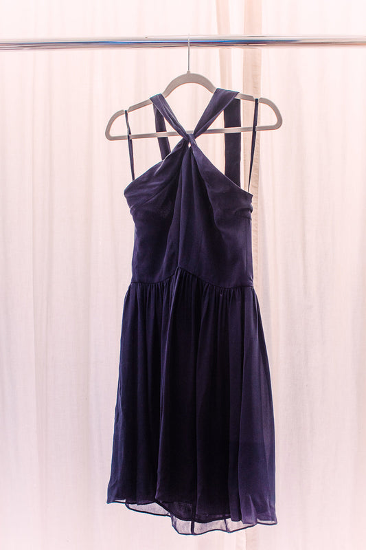 L'Agence Halter Navy Silk Min Dress 8