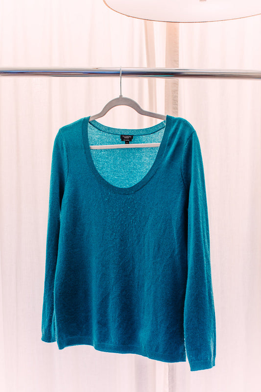 Talbots M blue green cashmere sweater scoop neck long sleeve