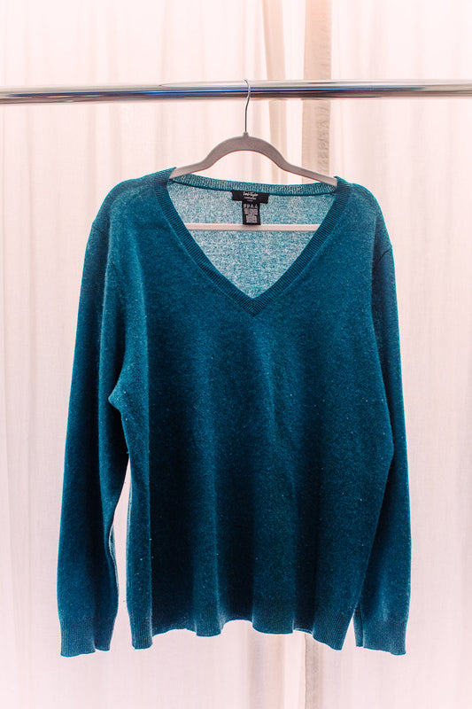 Lord & Taylor blue green cashmere sweater v-neck long sleeve 2xl