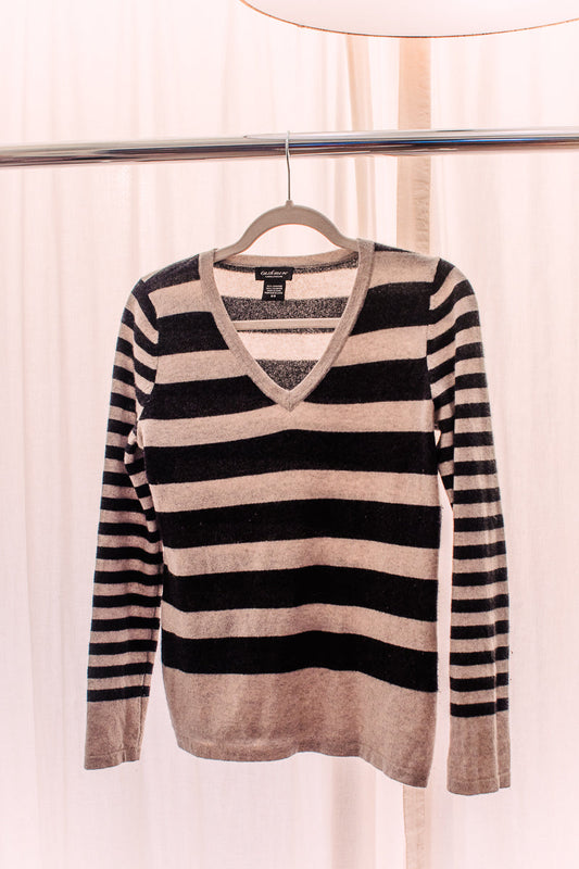 Lord and Taylor Stripped Cashmere Sweater V-Neck