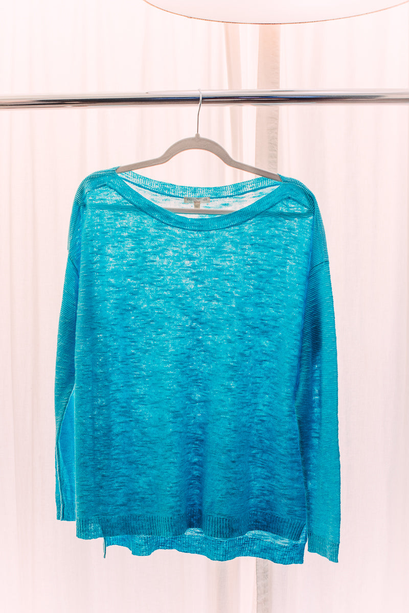 Eileen Fisher Crew Neck Linen Sweater Light Turquoise 1X