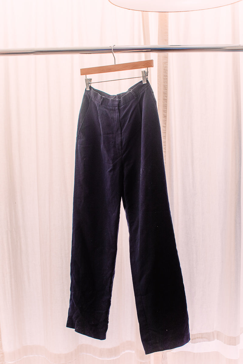 Lauren by Ralph Lauren Navy Size 8 High-Waisted Pants Cotton Silk