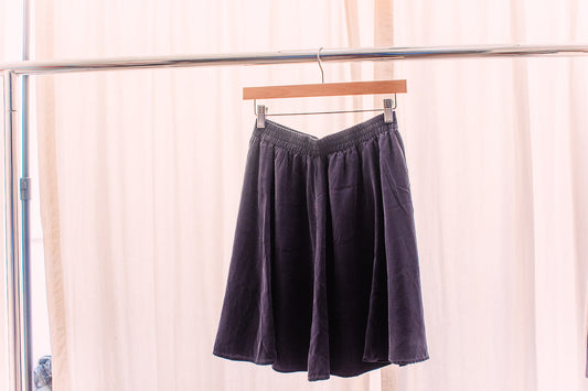 High-Waisted Navy Silk Mini Skirt