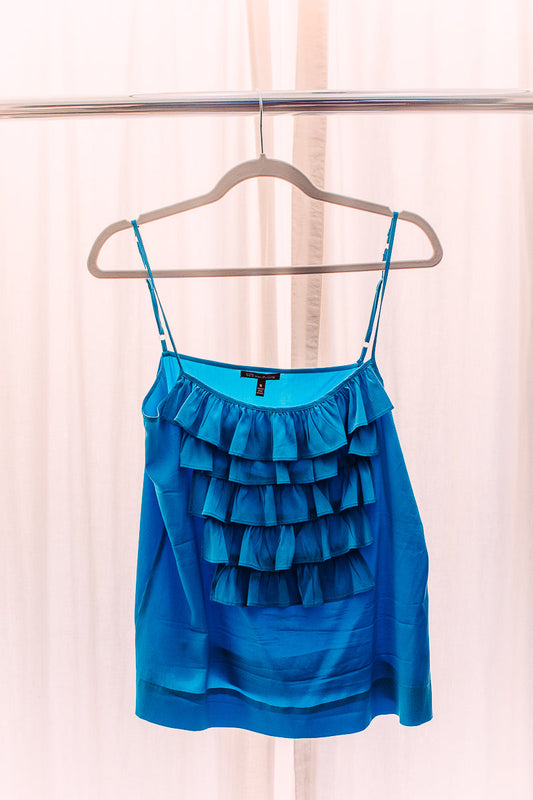 525 America Small Silk Camisole Blue with Ruffle Detail