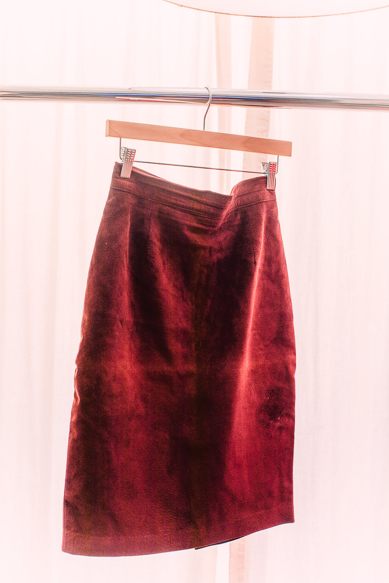 Leather Suede Danier Burgandy Pencil Skirt