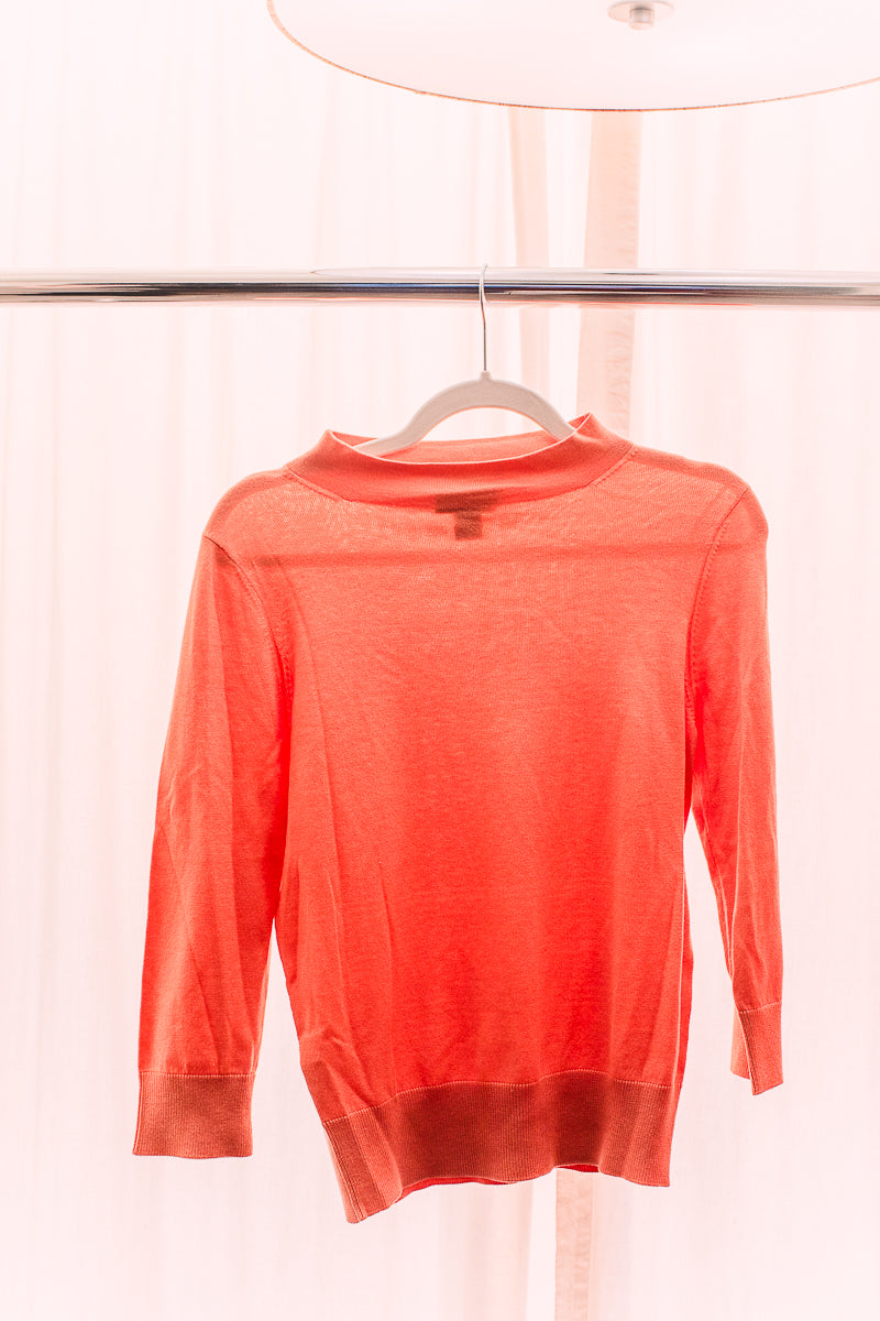 Ann Taylor Medium Coral Mockneck Silk Sweater