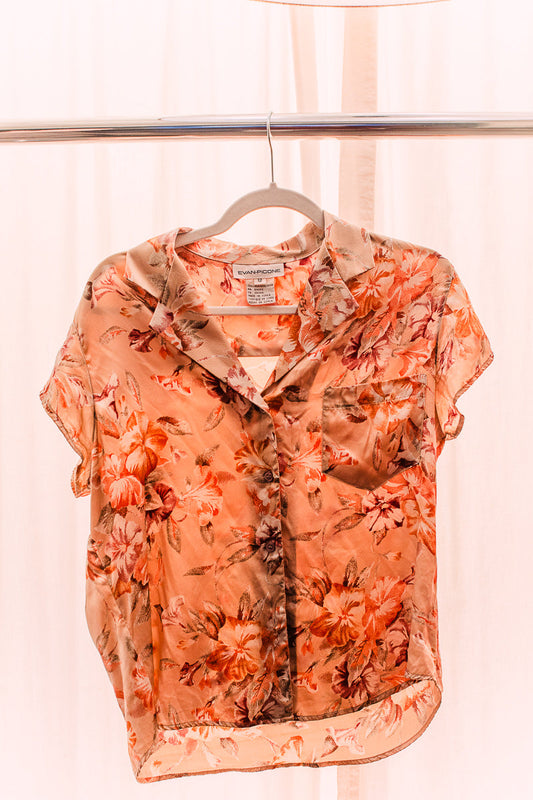 Evan Piccone 12 Silk Button-up Short-sleeve Print Top