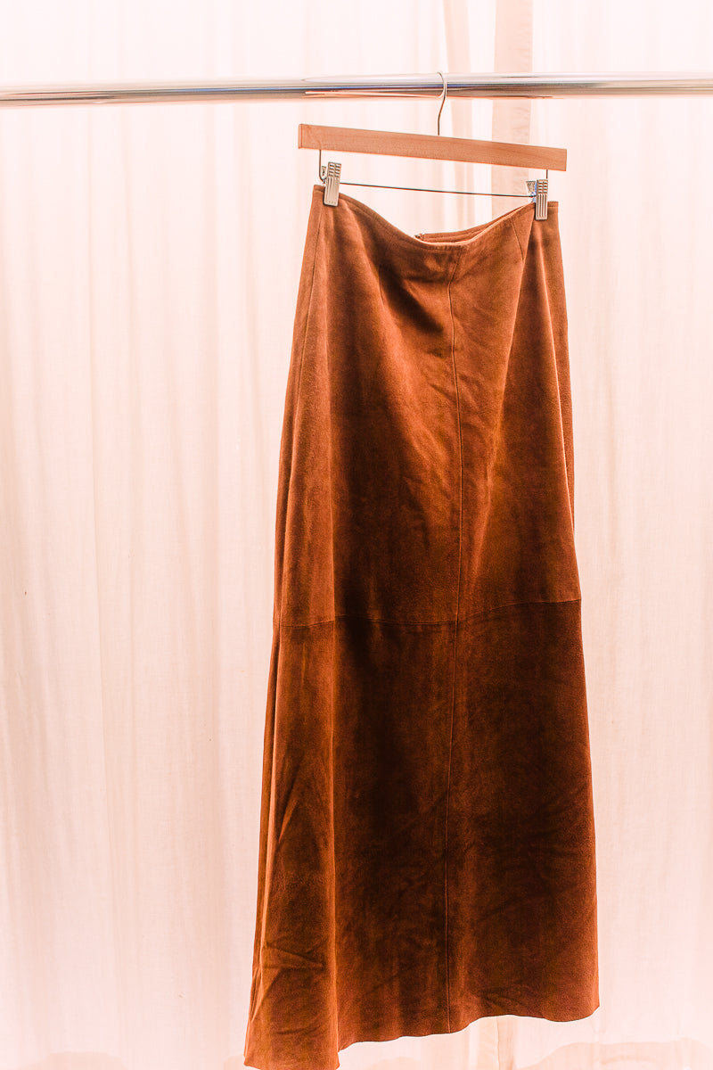 Danier Leather Brown Suede Long Skirt Size 6