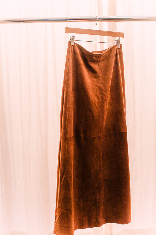 Danier Leather Brown Suede Long Skirt Size 6