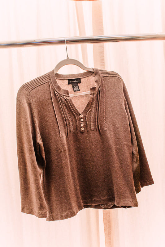 Eddie Bauer Taupe Silk Knit Top Long Sleeve