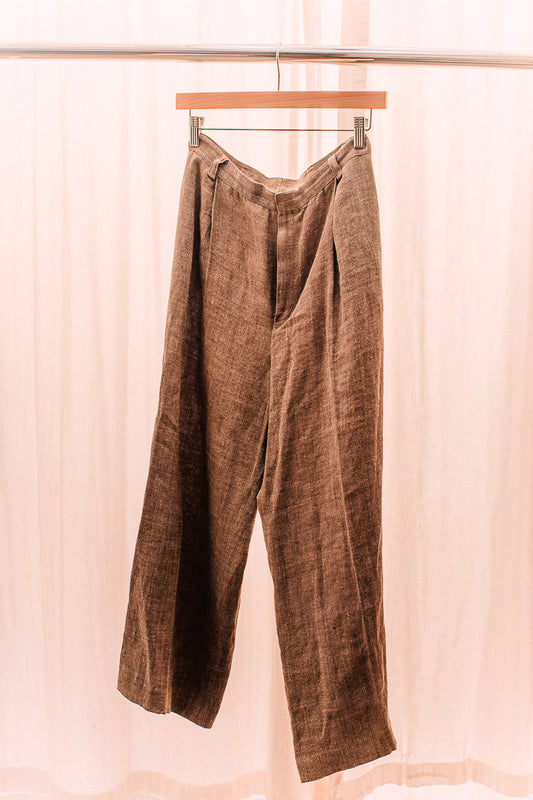 High-Waisted Brown Linen Pants Small